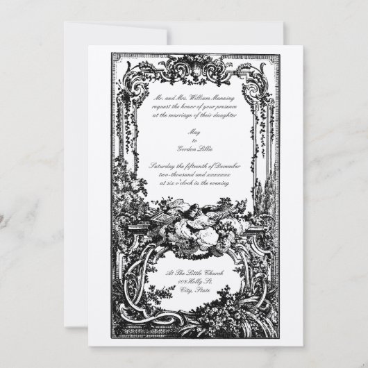 Elegant Baroque Rococo Vogels Wedding Invitations Kaart (Voorkant)