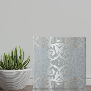 Elegant  Baroque Shiny Silver Damask Tegeltje