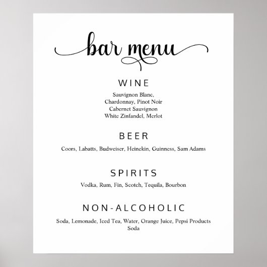 Élégant barre de menu Mariage blanc Poster (Devant)