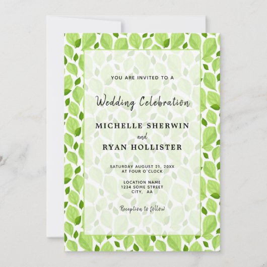 Elegant Basil Leaf Pattern Green Botanical Wedding Kaart (Voorkant)