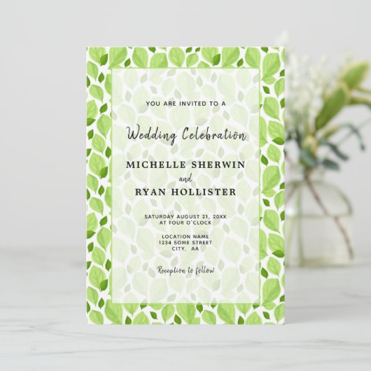 Elegant Basil Leaf Pattern Green Botanical Wedding Kaart (Staand voorkant)