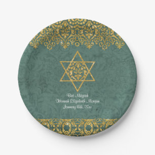 Elegant Bat Mitzvah Celebration Party Gold Glitter Papieren Bordje