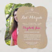 ELEGANT BAT MITZVAH rustiek goud confetti kraft Kaart (Voorkant / Achterkant)