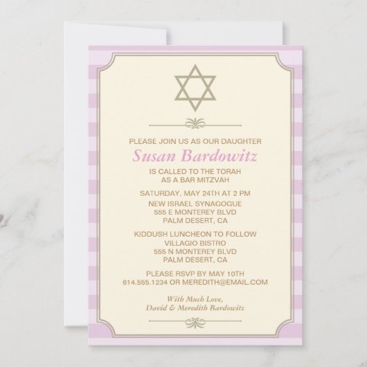 Elegant Bat Mitzvah Uitnodiging (Voorkant)
