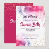 Elegant Bat Mitzvah Waterverf Glitter Uitnodiging (Voorkant / Achterkant)