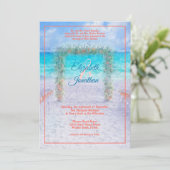 Elegant Beach Arbor Blue Coral Ombre Wedding Kaart (Staand voorkant)