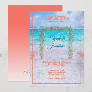 Elegant Beach Arbor Blue Coral Ombre Wedding Kaart