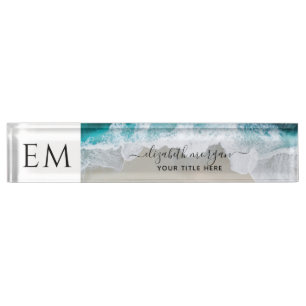 Elegant Beach Blue Green Script Monogrammed Naambordje