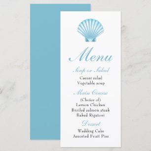 Elégant Beach Blue Nautical Seashell Menu Mariage