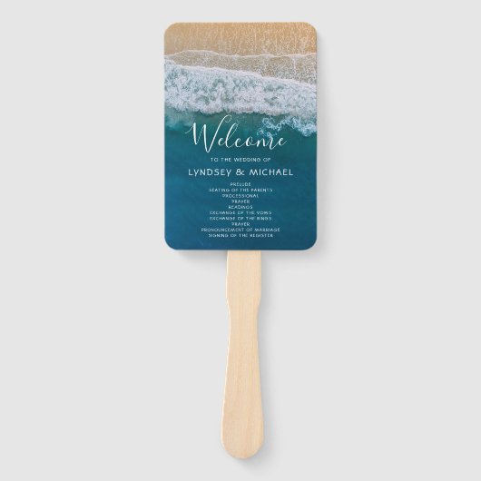 Elegant Beach Blue Ocean Trouwprogramma Handwaaier (Voorkant)