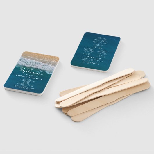 Elegant Beach Blue Ocean Trouwprogramma Handwaaier (Niet-gemonteerd)