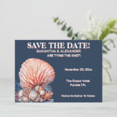 Elegant Beach Coral Wedding Invitation Blue (Debout devant)