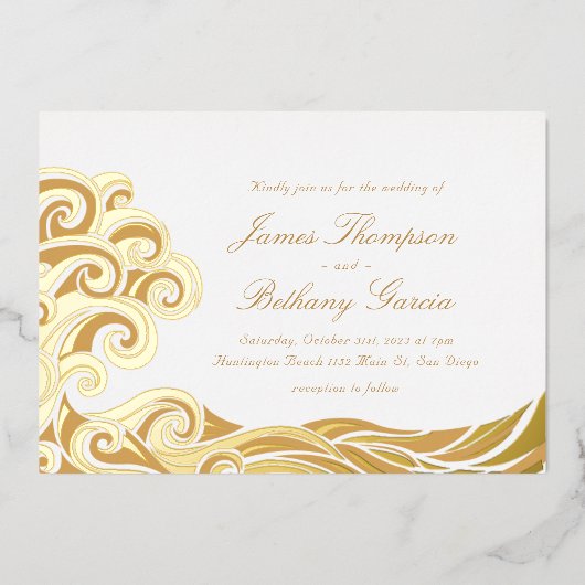 Elégant Beach Destination Foil Invitation (Recto)