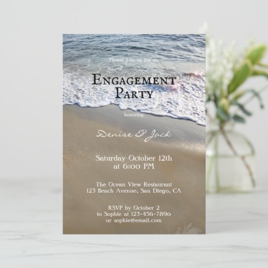 Elegant Beach Engagement Party Invitation (Debout devant)