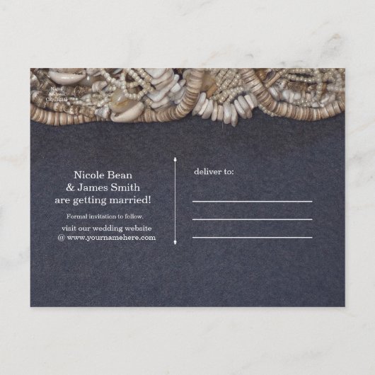 Elegant Beach Puka Shells Weddenschap Save the Dat Aankondigingskaart (Achterkant)