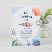 Elegant Beach Seashell Modern Script Weddenschap Kaart (Staand voorkant)