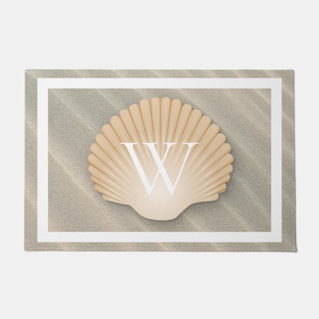 Elegant Beach & Seashell Monogram Deurmat (Voorkant)