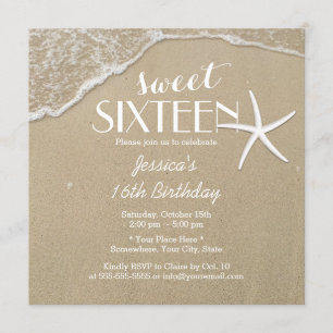 Elegant Beach & Starfish Sweet Sixteen Kaart