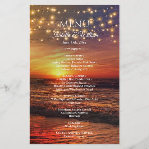 Elégant Beach String Lights Menu Mariage d'été