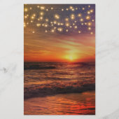 Elégant Beach String Lights Menu Mariage d'été (Dos)