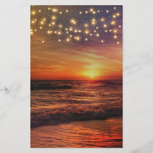 Elégant Beach String Lights Menu Mariage d'été (Dos)