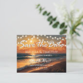 Elegant Beach Sunset Save the Date Aankondigingskaart (Staand voorkant)