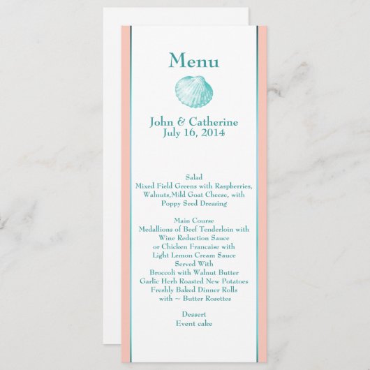 Elegant Beach Theme Zee Shell Wedding Table Menu (Voorkant / Achterkant)