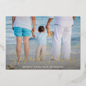 Elegant Beach Vacking Foto met kerstmis Gold Folie Feestdagenkaart (Voorkant)