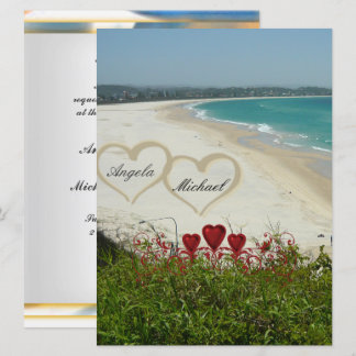 Elegant Beach Wedding Invitation Red Hearts Kaart