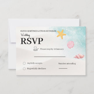 Elegant Beach Wedding RSVP Card Kaartje