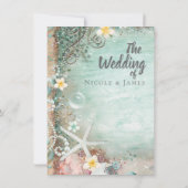 Elegant Beach Zee Starfish & Pearls Beachy Wedding Kaart (Achterkant)