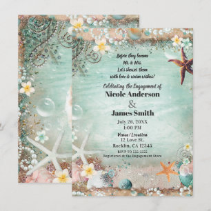 Elegant Beach Zee Starfish Pearls Verloving Foto Kaart