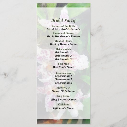 Elegant Beallara Orchids Wedding Programme Programma (Achterkant)