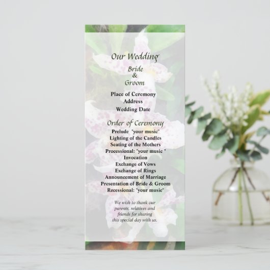 Elegant Beallara Orchids Wedding Programme Programma (Staand voorkant)