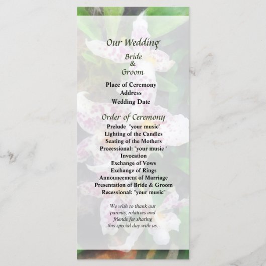 Elegant Beallara Orchids Wedding Programme Programma (Voorkant)