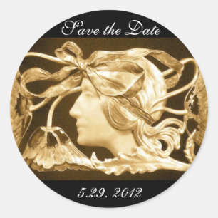 ELEGANT BEAUTY/LADY MET BOW EN STROMEN, bruin Ronde Sticker