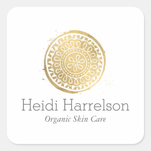 Elegant Beauty Mandala Logo Faux Gold Vierkante Sticker (Voorkant)