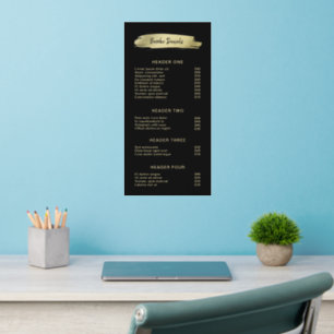 Elegant Beauty Salon Black en Gold Price List Muurstickers