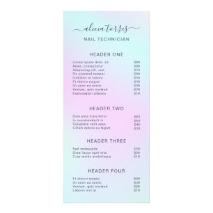 Elegant Beauty Salon Holografische Prijslijst Reclamekaart