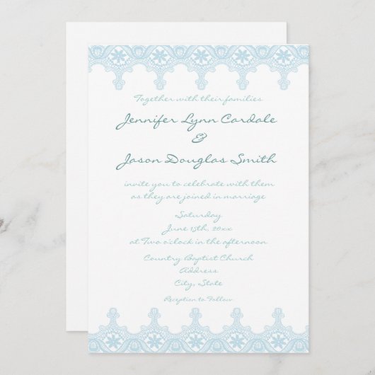 Elégant bébé Dentelle Bleue Invitations de mariage (Devant / Derrière)