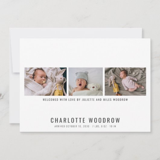 Elégant bébé fille photo Collage Faire-part de nai (Devant)