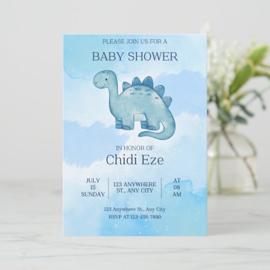 élégant bébé garçon douche invitation dinosaure mi (Debout devant)