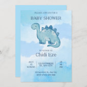 élégant bébé garçon douche invitation dinosaure mi (Devant / Derrière)