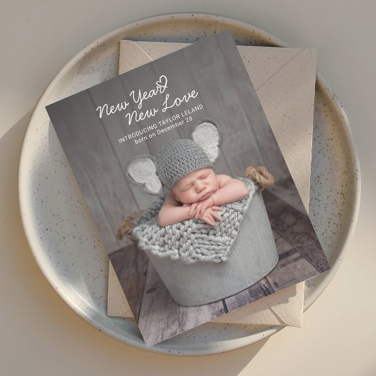 Elégant bébé photo Nouvel An Faire-part de naissan