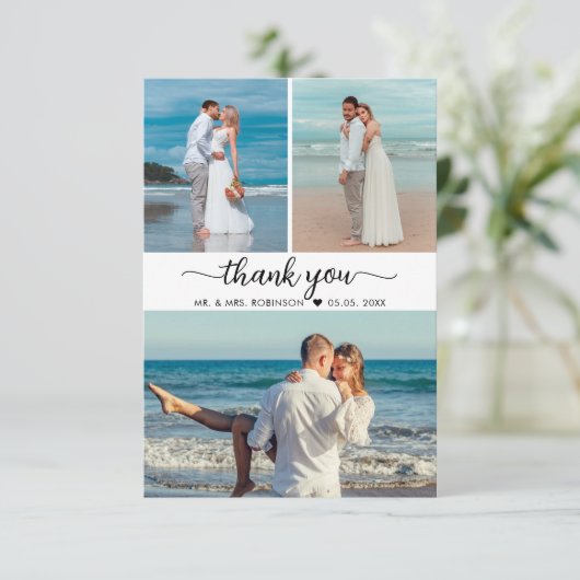 Elegant bedankt jullie collage bruiloft met kallig (Staand voorkant)