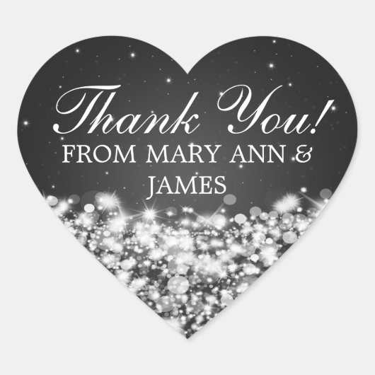 Elegant bedankt Star Sparkle Black Hart Sticker (Voorkant)