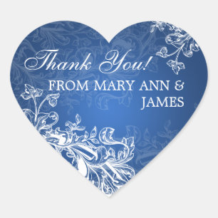 Elegant Bedankt  Swirls Blue Hart Sticker