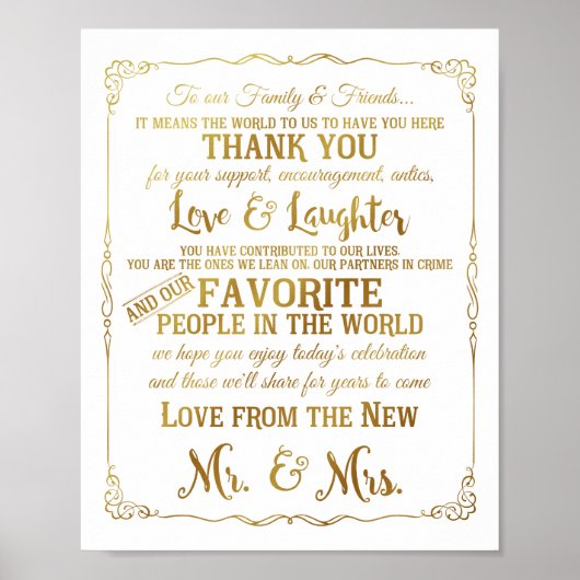 elegant Bedankt voor de huwelijksmerken Poster (Voorkant)