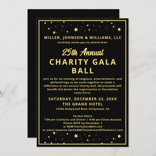 Elegant Bedrijf Charity Gala Ball Budget Zwart Kaart (Voorkant / Achterkant)