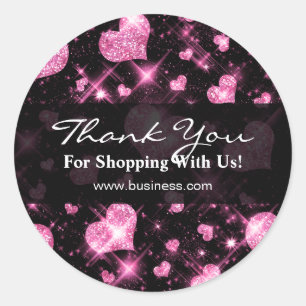 Elegant bedrijf dank u roze glitter harten ronde sticker